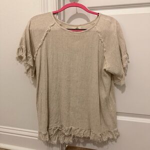 Entro Beige Fringed Short Sleeve Top